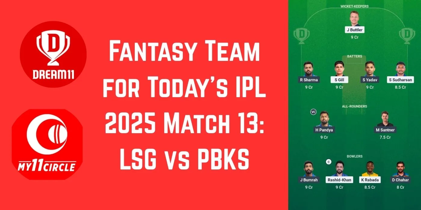 Best Fantasy Team for IPL 2025 Match 13: Lucknow Super Giants vs Punjab Kings For Dream11 & My11Circle